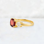 Cushion Garnet Round Side Stone Three-Stone Engagement Ring - Additional view