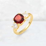 Cushion Garnet Round Side Stone Three-Stone Engagement Ring - Additional view