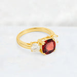 Cushion Garnet Round Side Stone Three-Stone Engagement Ring - Additional view