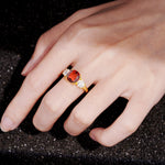 Cushion Garnet Round Side Stone Three-Stone Engagement Ring - Additional view