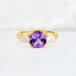 Cushion Amethyst Round Side Stone Three-Stone Engagement Ring - Additional view