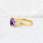 Cushion Amethyst Round Side Stone Three-Stone Engagement Ring - Additional view