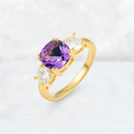 Cushion Amethyst Round Side Stone Three-Stone Engagement Ring - Additional view