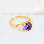 Cushion Amethyst Round Side Stone Three-Stone Engagement Ring - Additional view