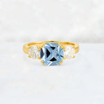 Cushion Aquamarine Round Side Stone Three-Stone Engagement Ring - Additional view