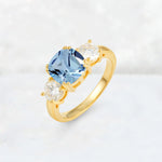 Cushion Aquamarine Round Side Stone Three-Stone Engagement Ring - Additional view