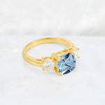 Cushion Aquamarine Round Side Stone Three-Stone Engagement Ring - Additional view