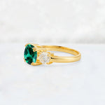 Cushion Emerald Round Side Stone Three-Stone Engagement Ring - Additional view