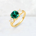 Cushion Emerald Round Side Stone Three-Stone Engagement Ring - Additional view