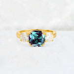 Cushion Alexandrite Round Side Stone Three-Stone Engagement Ring - Additional view