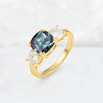 Cushion Alexandrite Round Side Stone Three-Stone Engagement Ring - Additional view