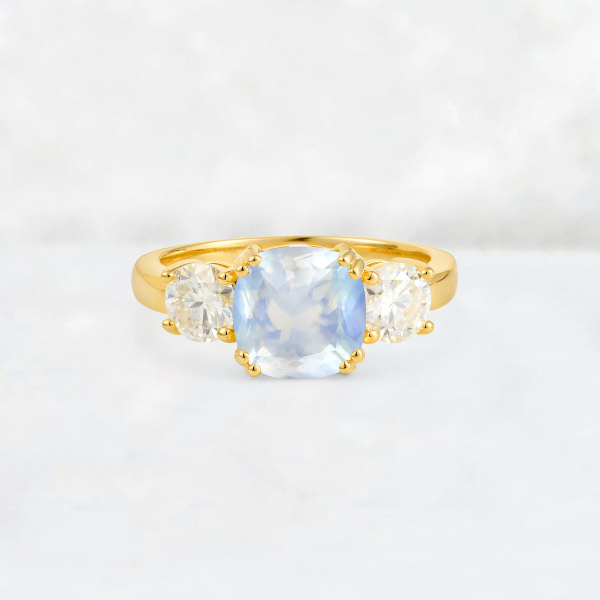 Cushion Moonstone Round Side Stone Three-Stone Engagement Ring - Additional view