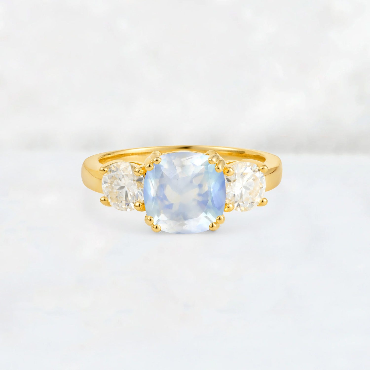 Cushion Moonstone Round Side Stone Three-Stone Engagement Ring - Additional view