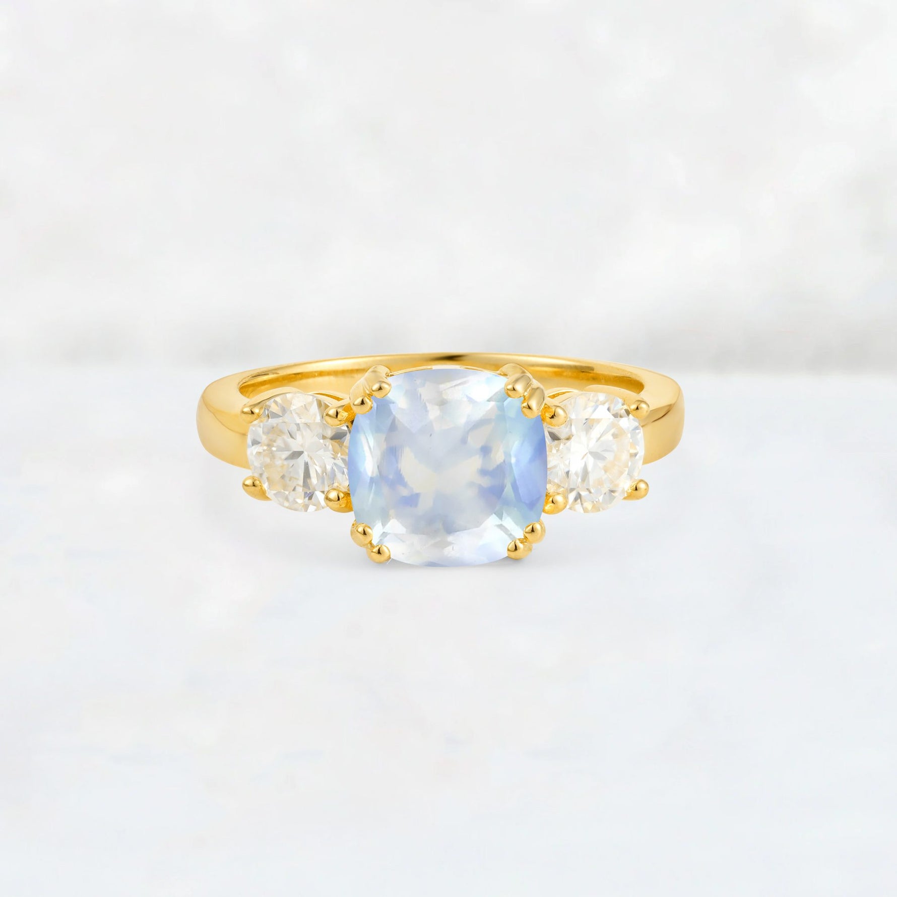 Cushion Moonstone Round Side Stone Three-Stone Engagement Ring - Additional view