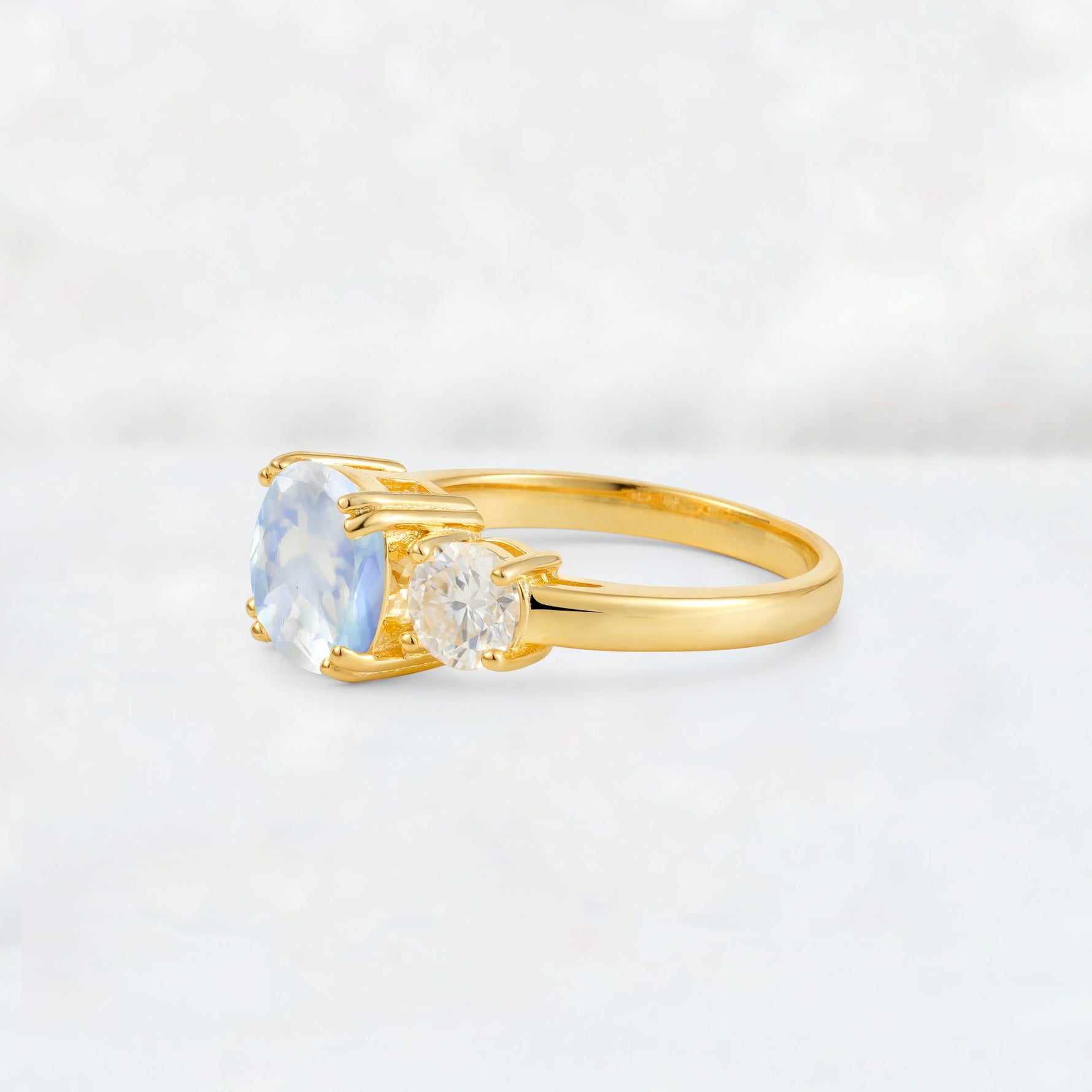 Cushion Moonstone Round Side Stone Three-Stone Engagement Ring - Additional view