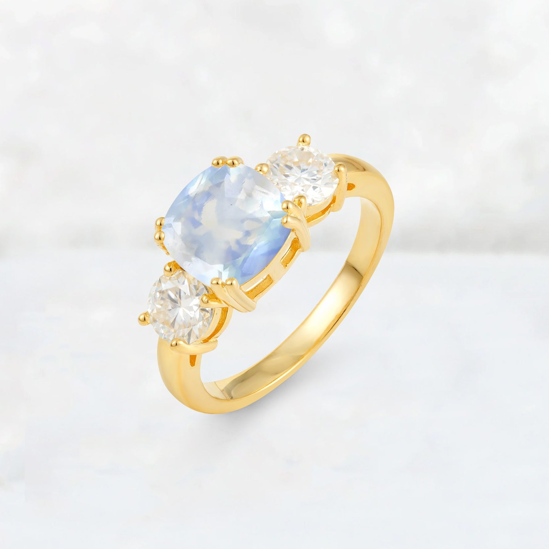 Cushion Moonstone Round Side Stone Three-Stone Engagement Ring - Additional view