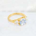 Cushion Moonstone Round Side Stone Three-Stone Engagement Ring - Additional view