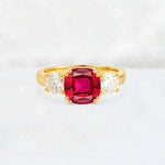 Cushion Ruby Round Side Stone Three-Stone Engagement Ring - Additional view
