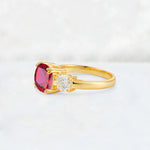 Cushion Ruby Round Side Stone Three-Stone Engagement Ring - Additional view
