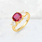 Cushion Ruby Round Side Stone Three-Stone Engagement Ring - Additional view