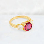Cushion Ruby Round Side Stone Three-Stone Engagement Ring - Additional view