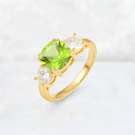 Cushion Peridot Round Side Stone Three-Stone Engagement Ring - Additional view