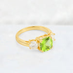 Cushion Peridot Round Side Stone Three-Stone Engagement Ring - Additional view