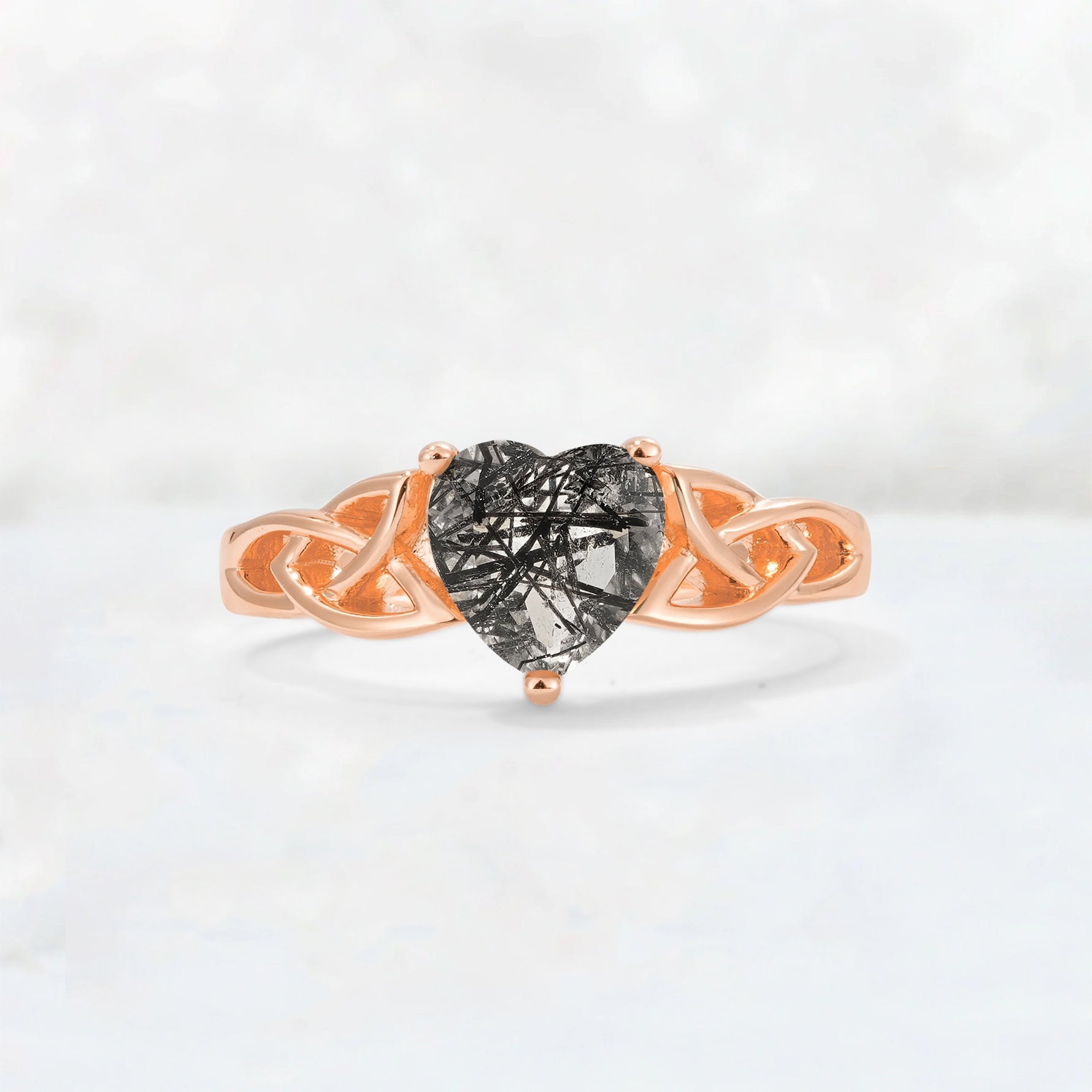 Heart Cut Black Rutilated Quartz Celtic Knot Engagement Ring - Additional view