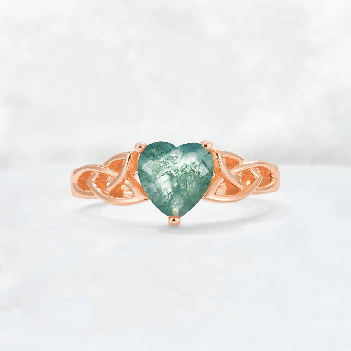Heart Cut Moss Agate Celtic Knot Engagement Ring - Additional view