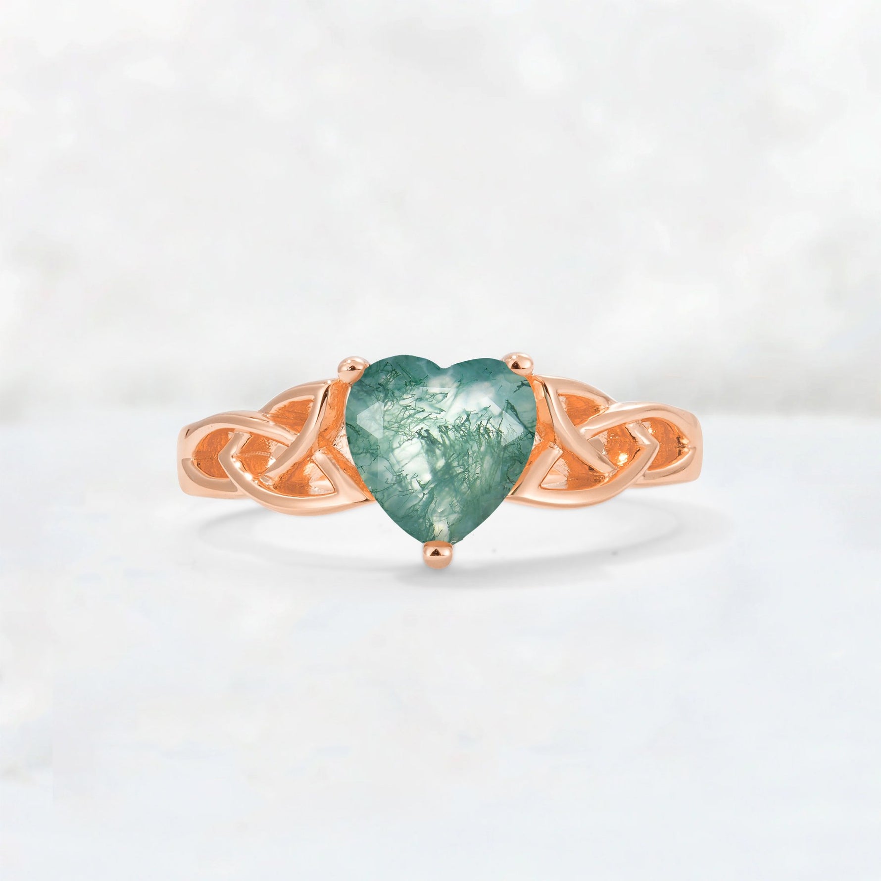 Heart Cut Moss Agate Celtic Knot Engagement Ring - Additional view