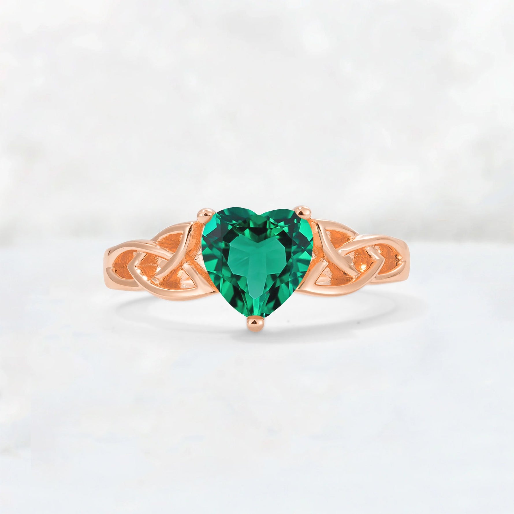 Heart Cut Emerald Celtic Knot Engagement Ring - Additional view