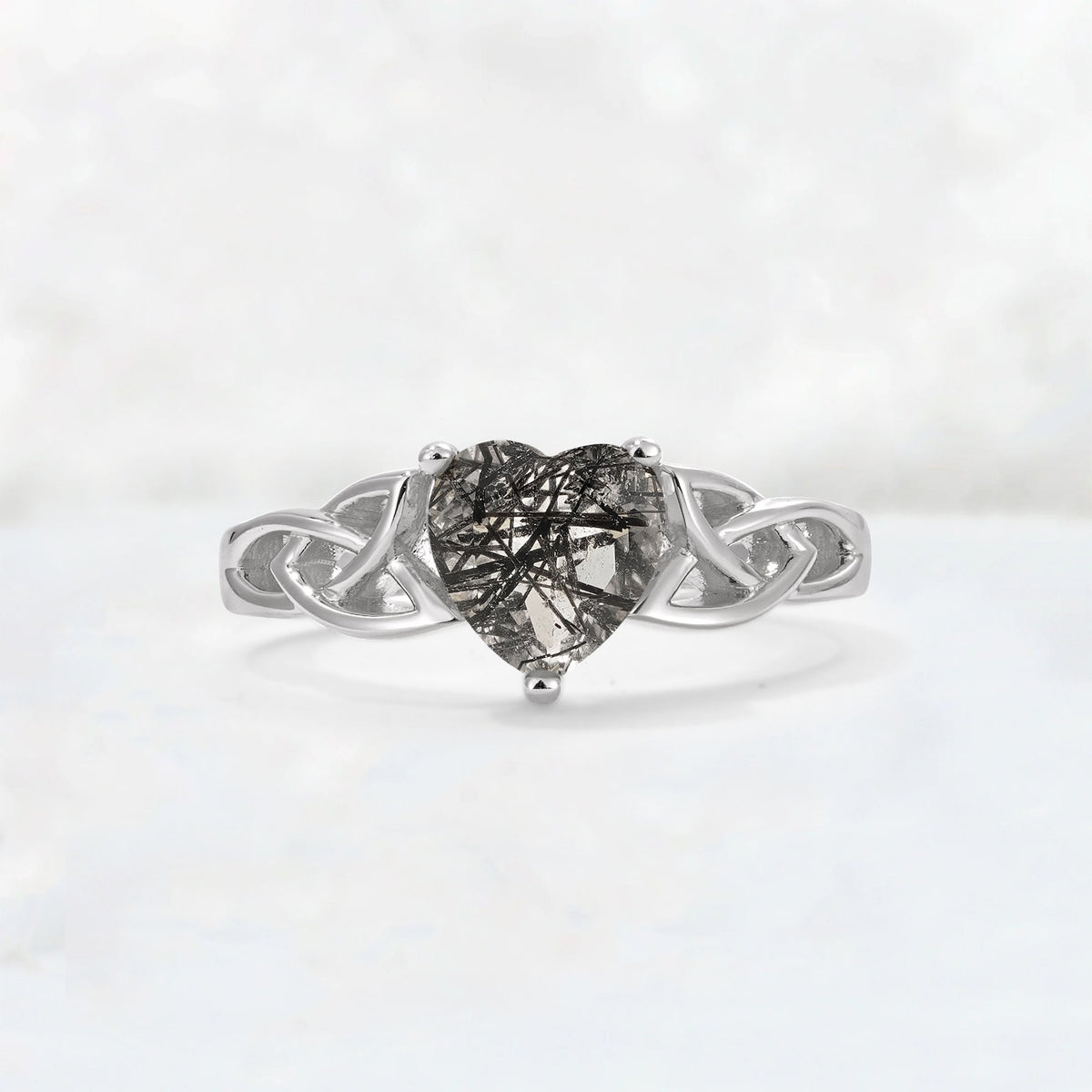 Heart Cut Black Rutilated Quartz Celtic Knot Engagement Ring - Additional view