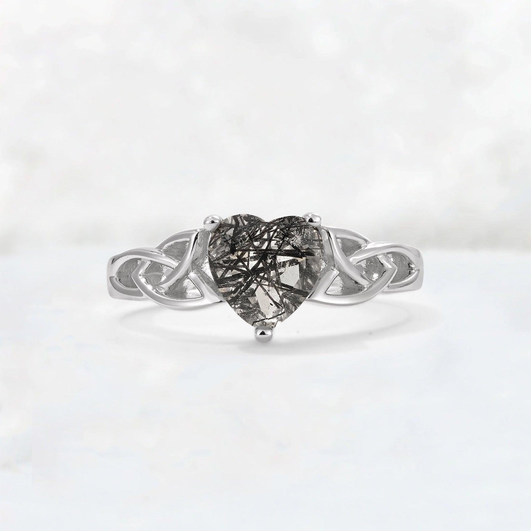 Heart Cut Black Rutilated Quartz Celtic Knot Engagement Ring - Additional view