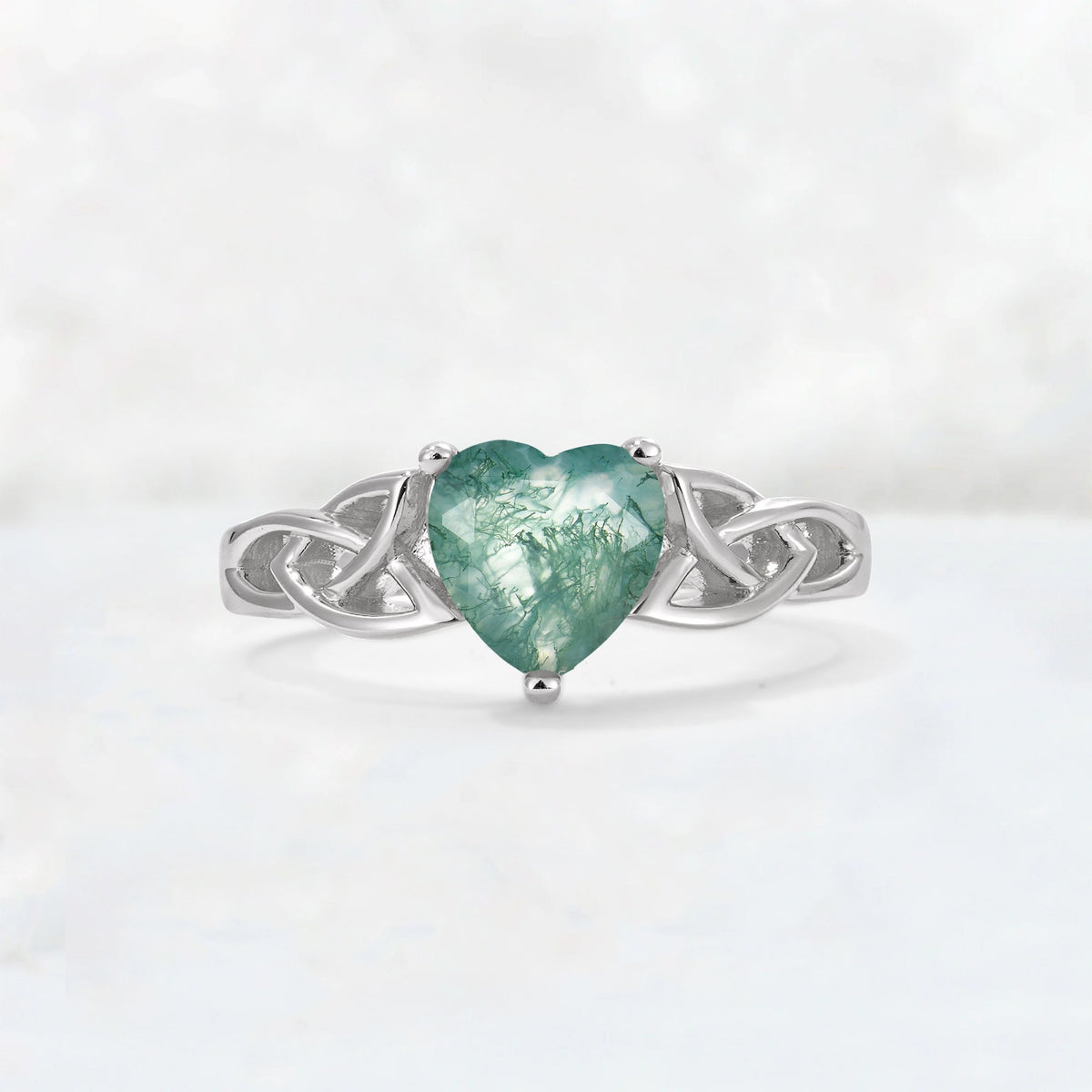 Heart Cut Moss Agate Celtic Knot Engagement Ring - Additional view