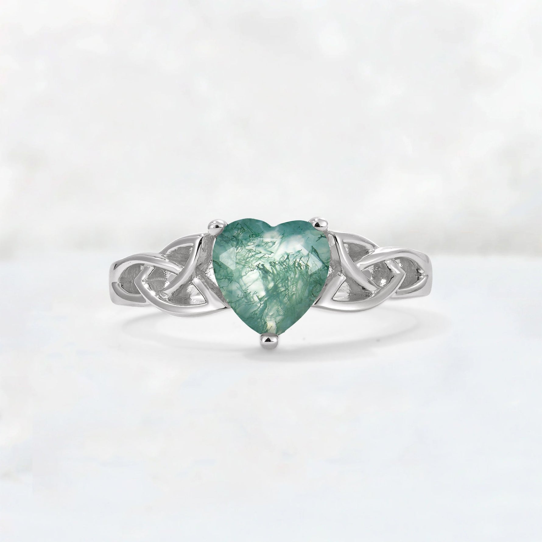 Heart Cut Moss Agate Celtic Knot Engagement Ring - Additional view