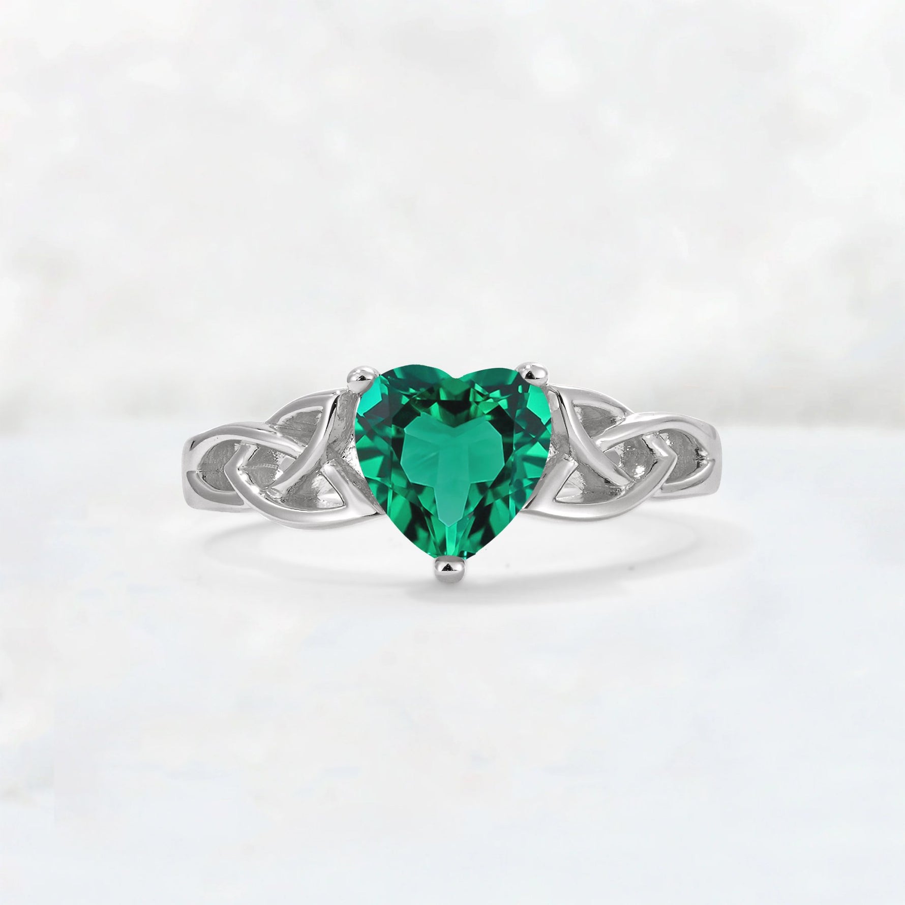 Heart Cut Emerald Celtic Knot Engagement Ring - Additional view
