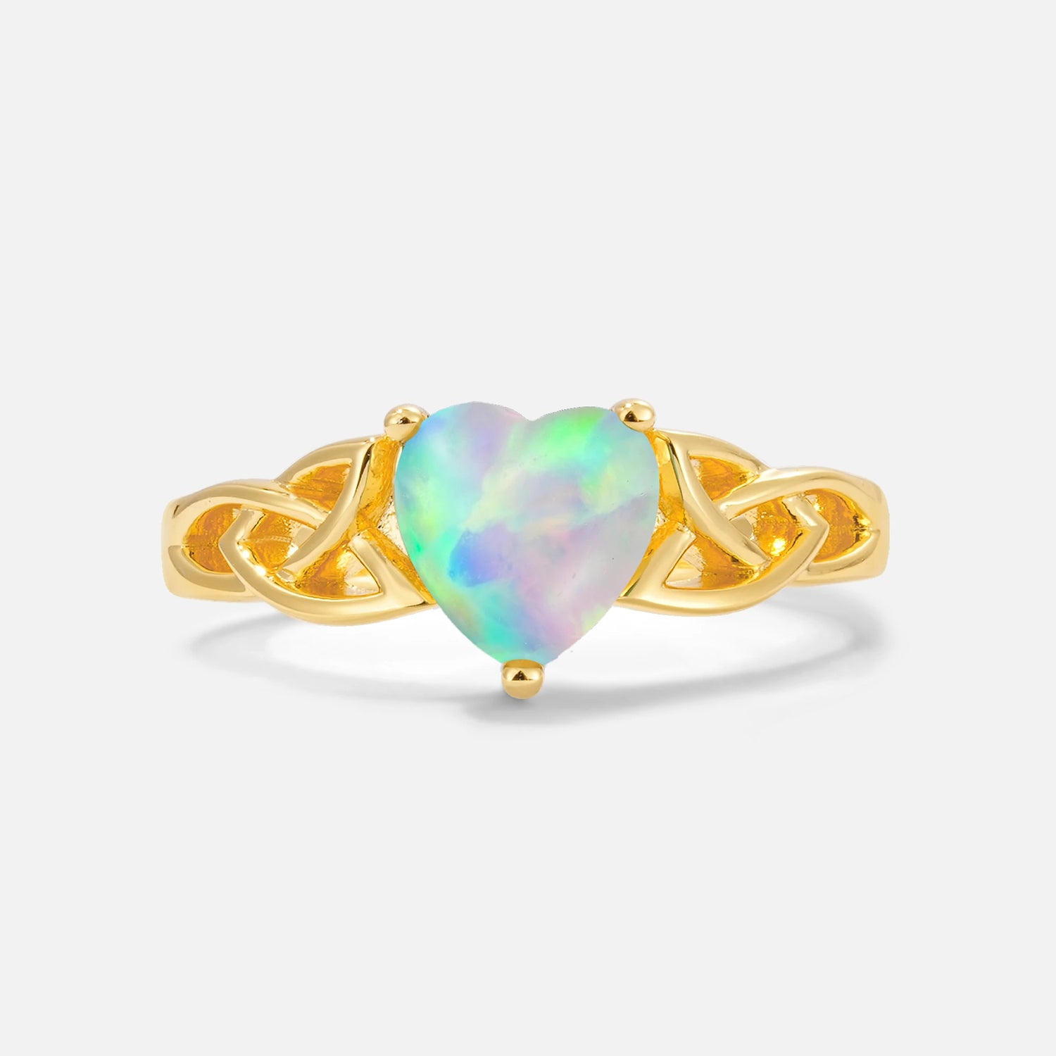 Heart Cut Fire Opal Celtic Knot Engagement Ring