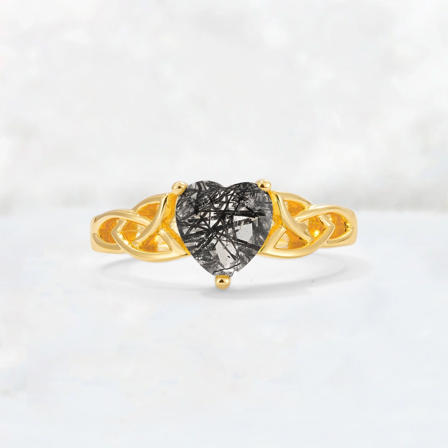 Heart Cut Black Rutilated Quartz Celtic Knot Engagement Ring - Additional view