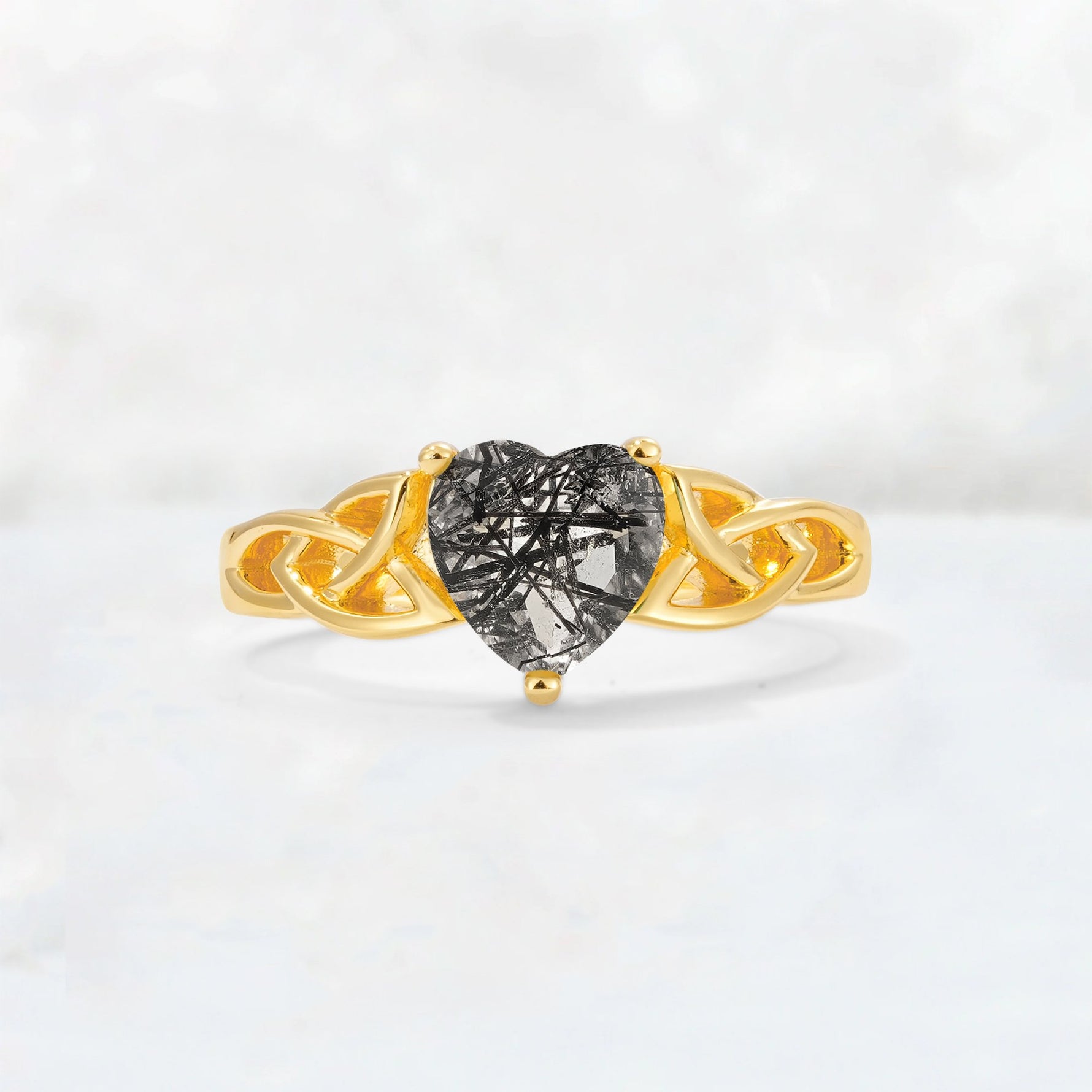 Heart Cut Black Rutilated Quartz Celtic Knot Engagement Ring - Additional view