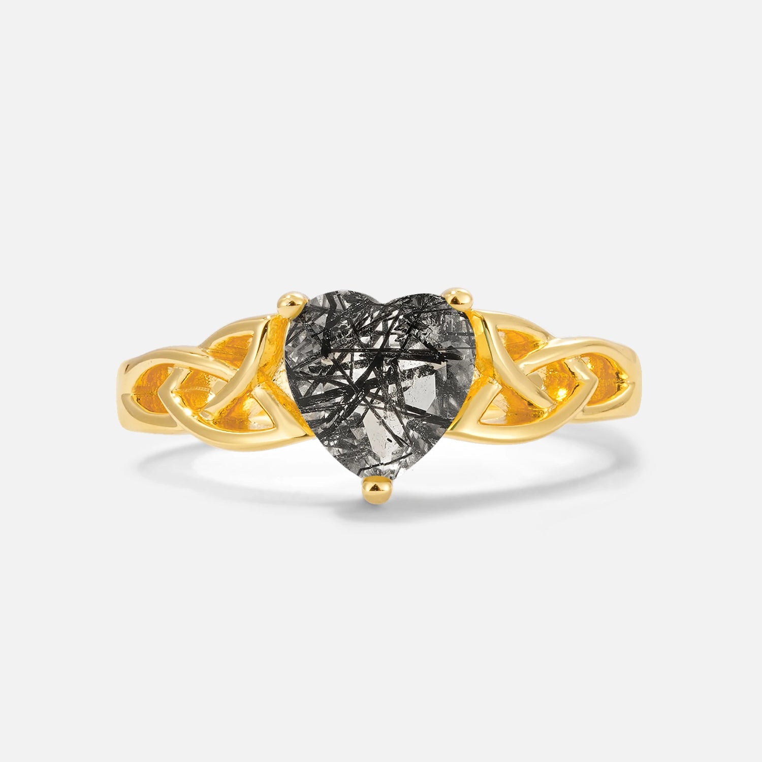Heart Cut Black Rutilated Quartz Celtic Knot Engagement Ring