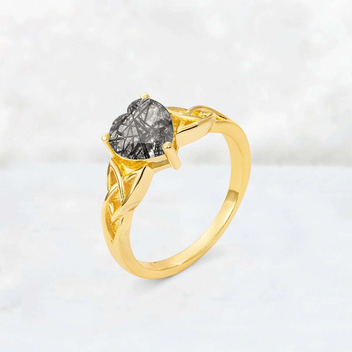 Heart Cut Black Rutilated Quartz Celtic Knot Engagement Ring - Additional view