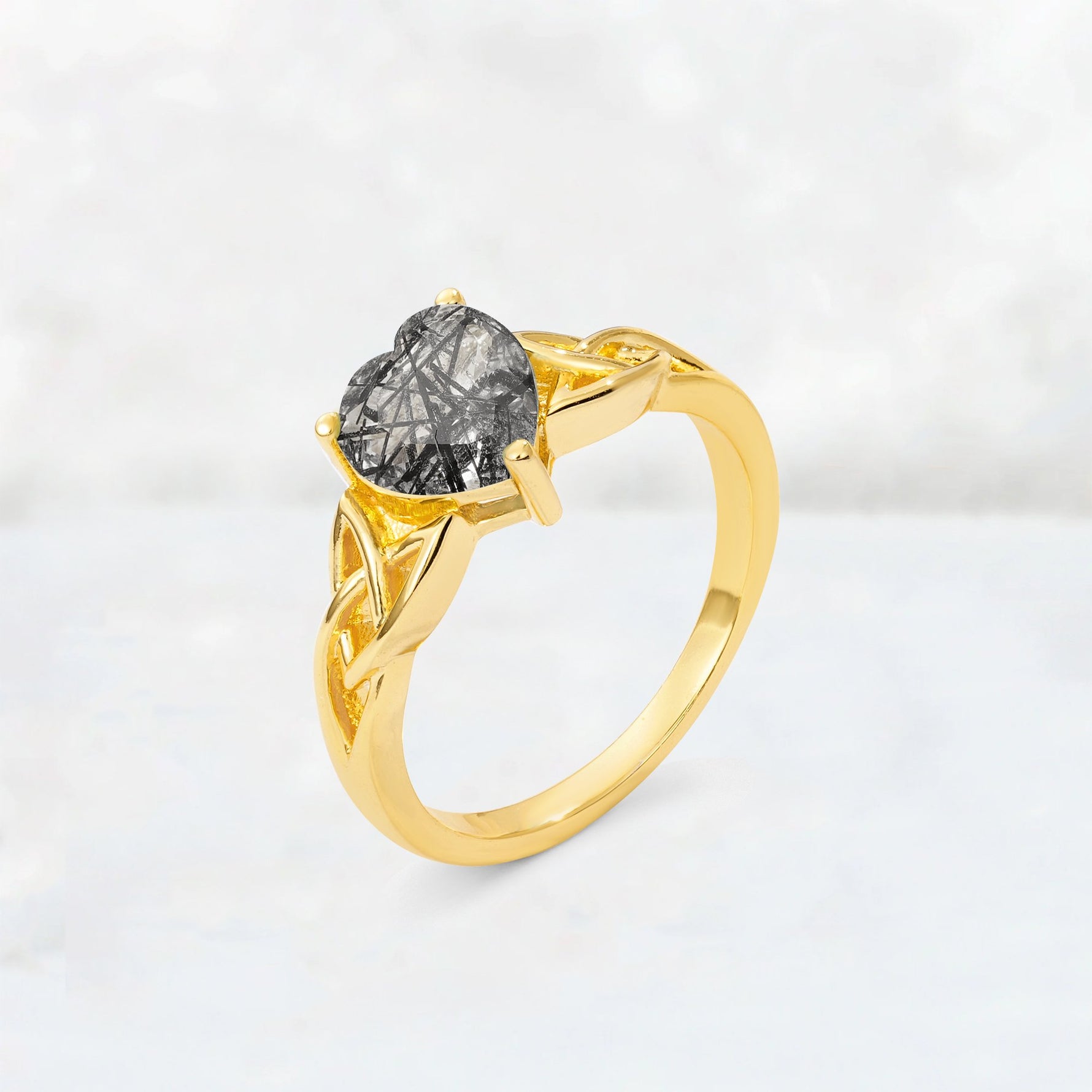 Heart Cut Black Rutilated Quartz Celtic Knot Engagement Ring - Additional view