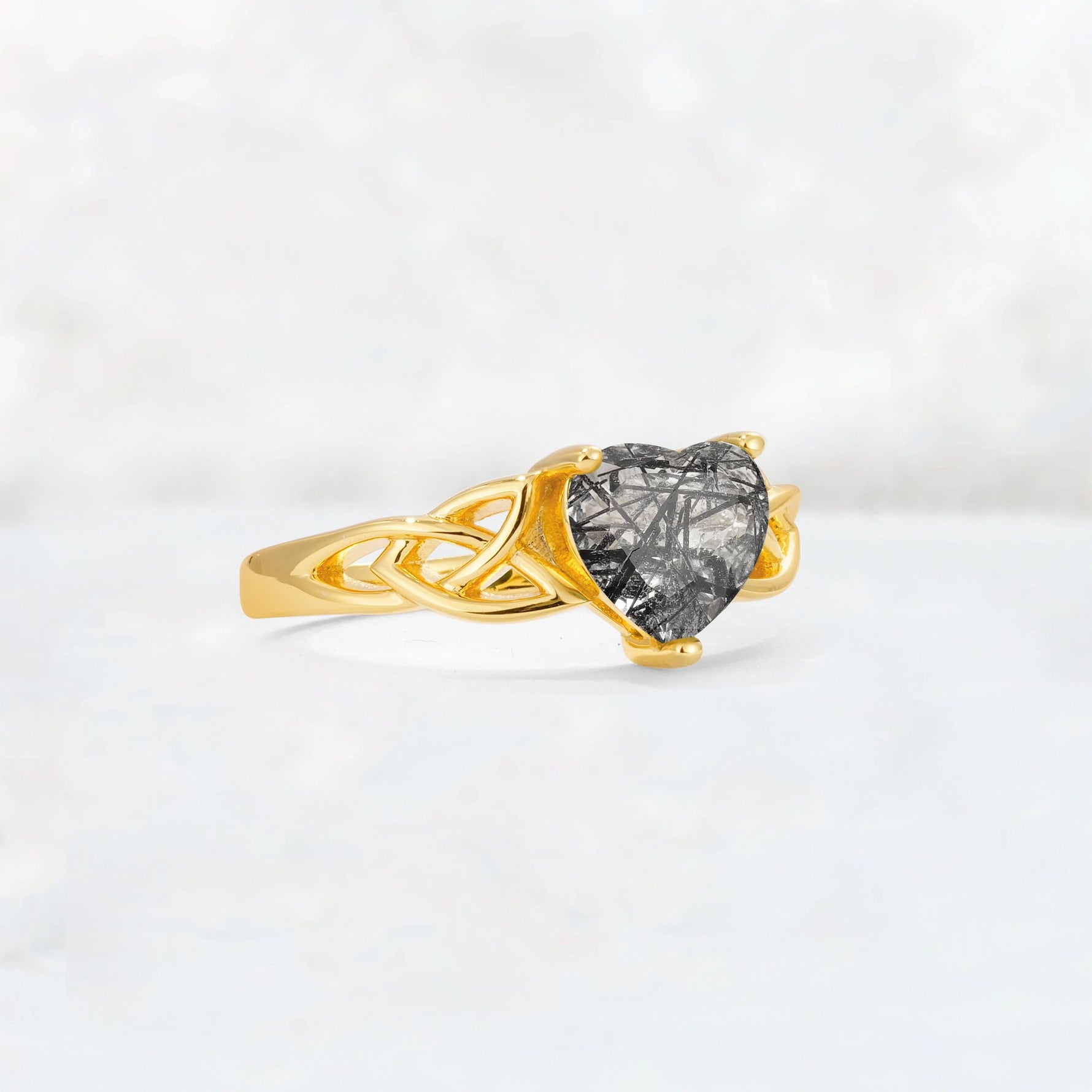 Heart Cut Black Rutilated Quartz Celtic Knot Engagement Ring - Additional view