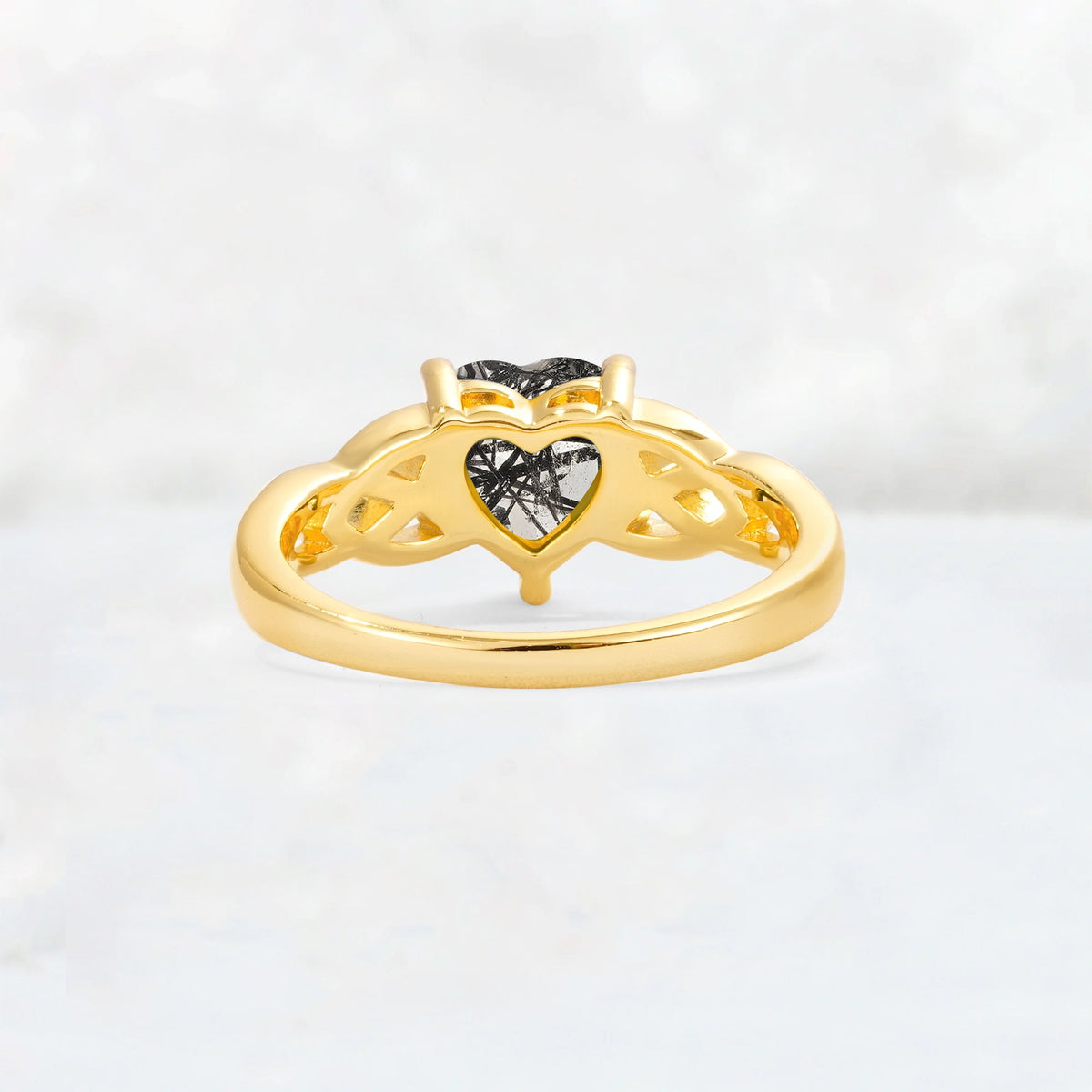 Heart Cut Black Rutilated Quartz Celtic Knot Engagement Ring - Additional view