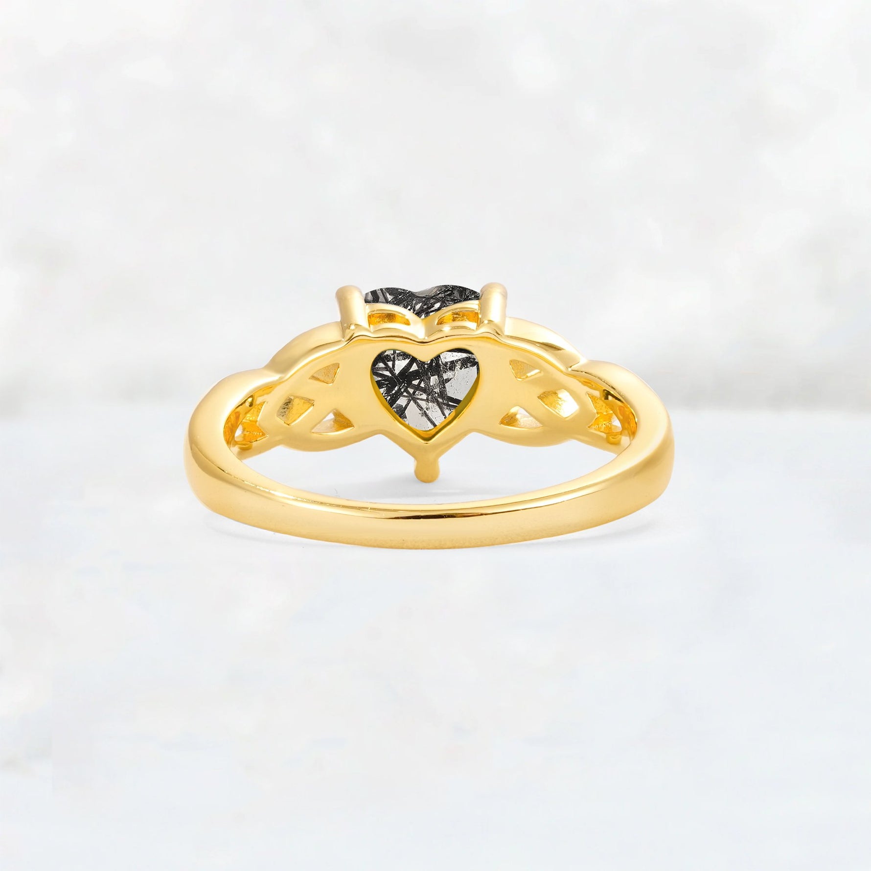 Heart Cut Black Rutilated Quartz Celtic Knot Engagement Ring - Additional view