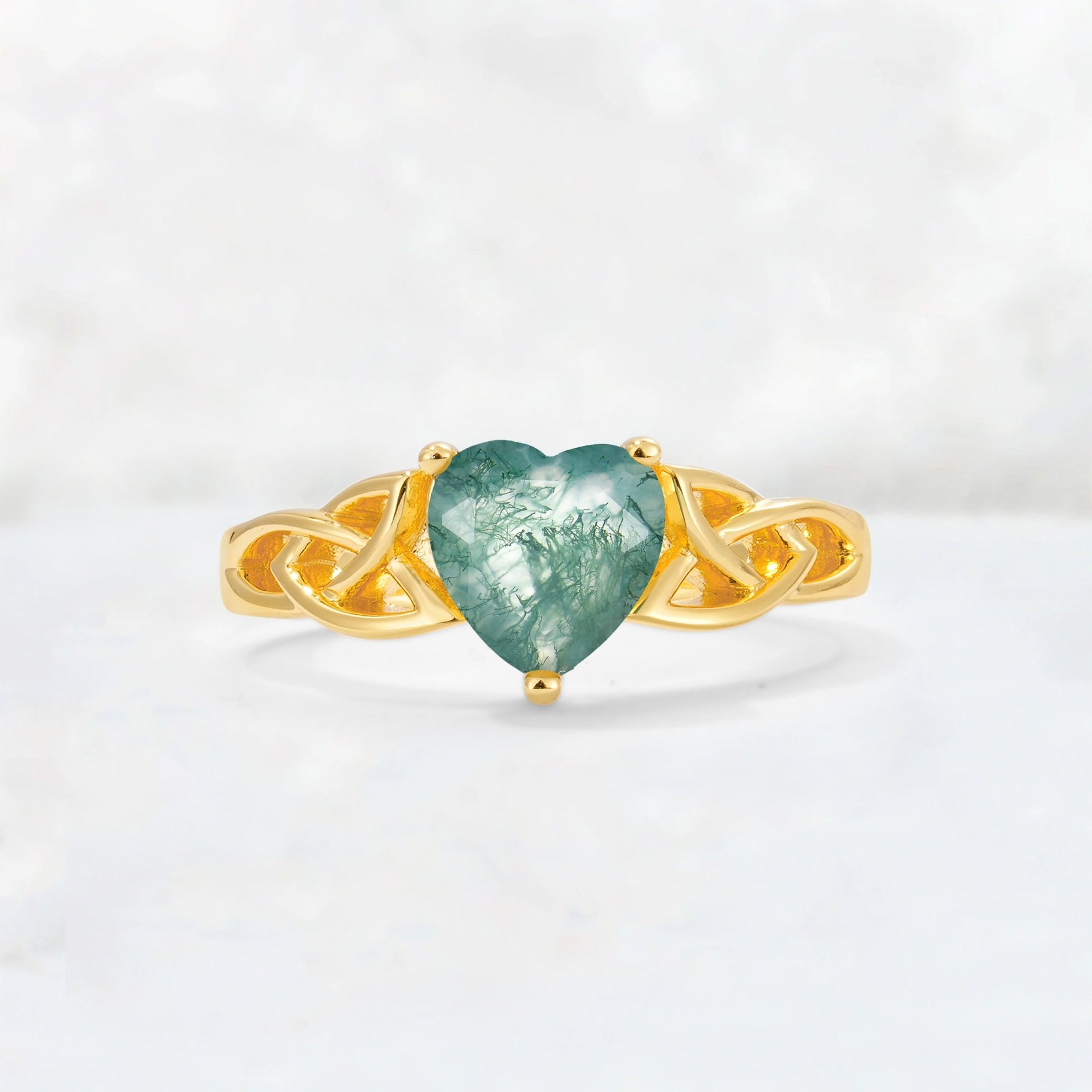 Heart Cut Moss Agate Celtic Knot Engagement Ring - Additional view