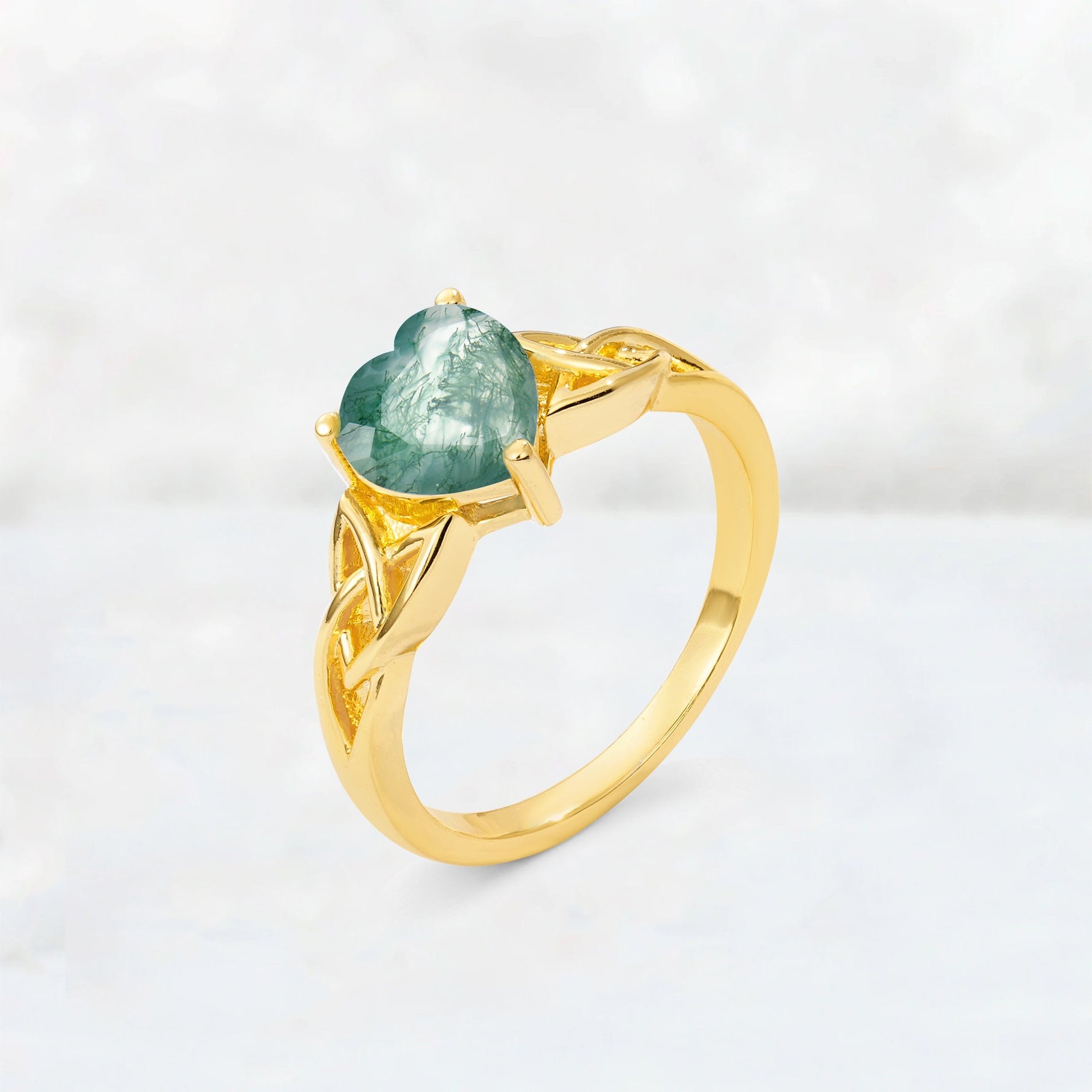 Heart Cut Moss Agate Celtic Knot Engagement Ring - Additional view