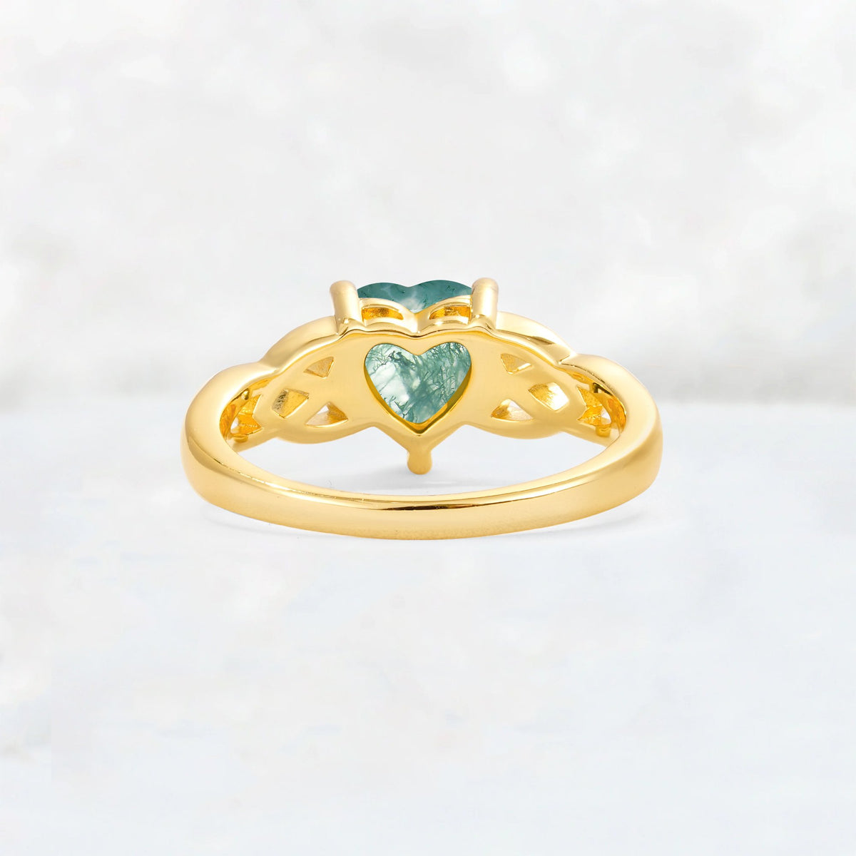 Heart Cut Moss Agate Celtic Knot Engagement Ring - Additional view