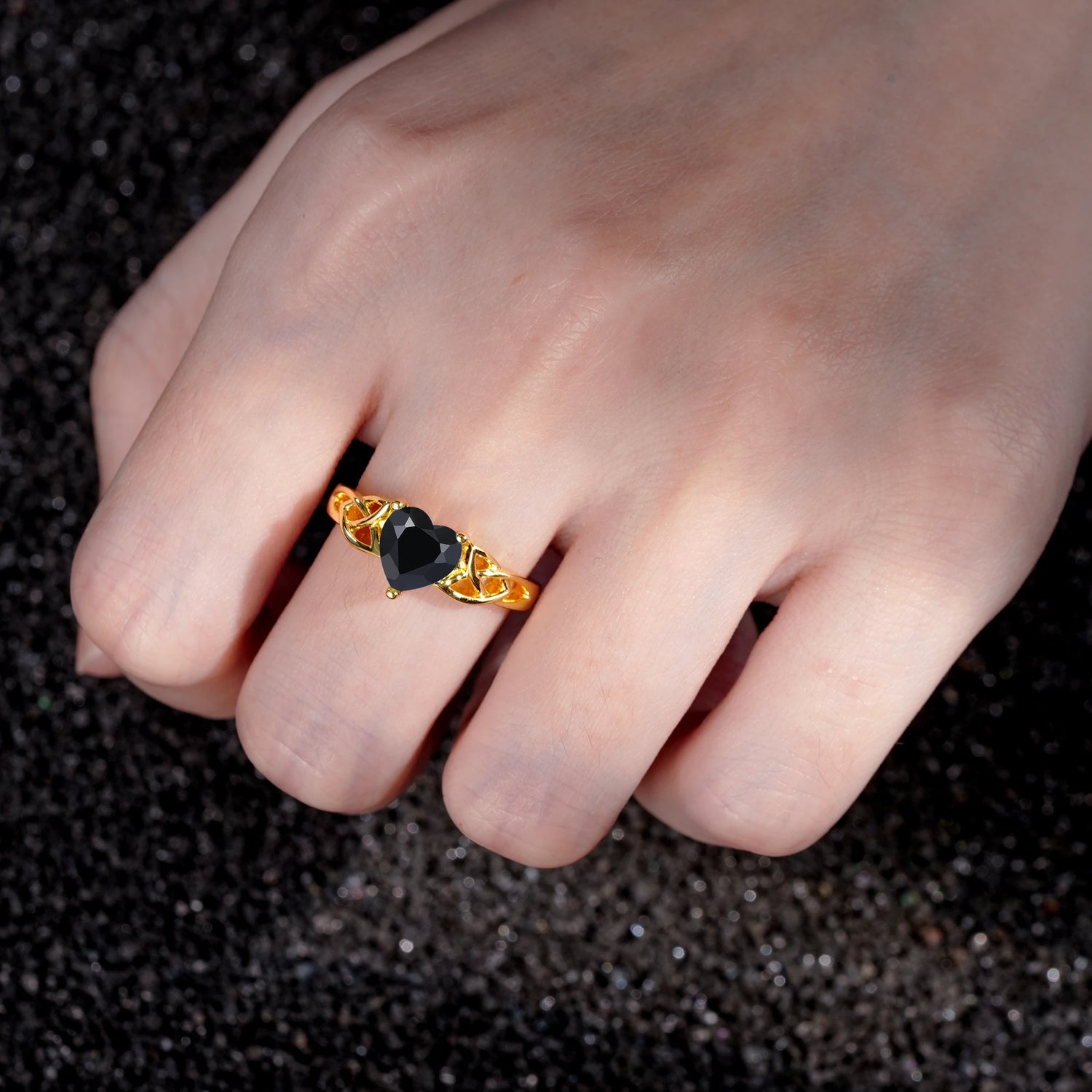 Heart Cut Black Onyx Celtic Knot Engagement Ring