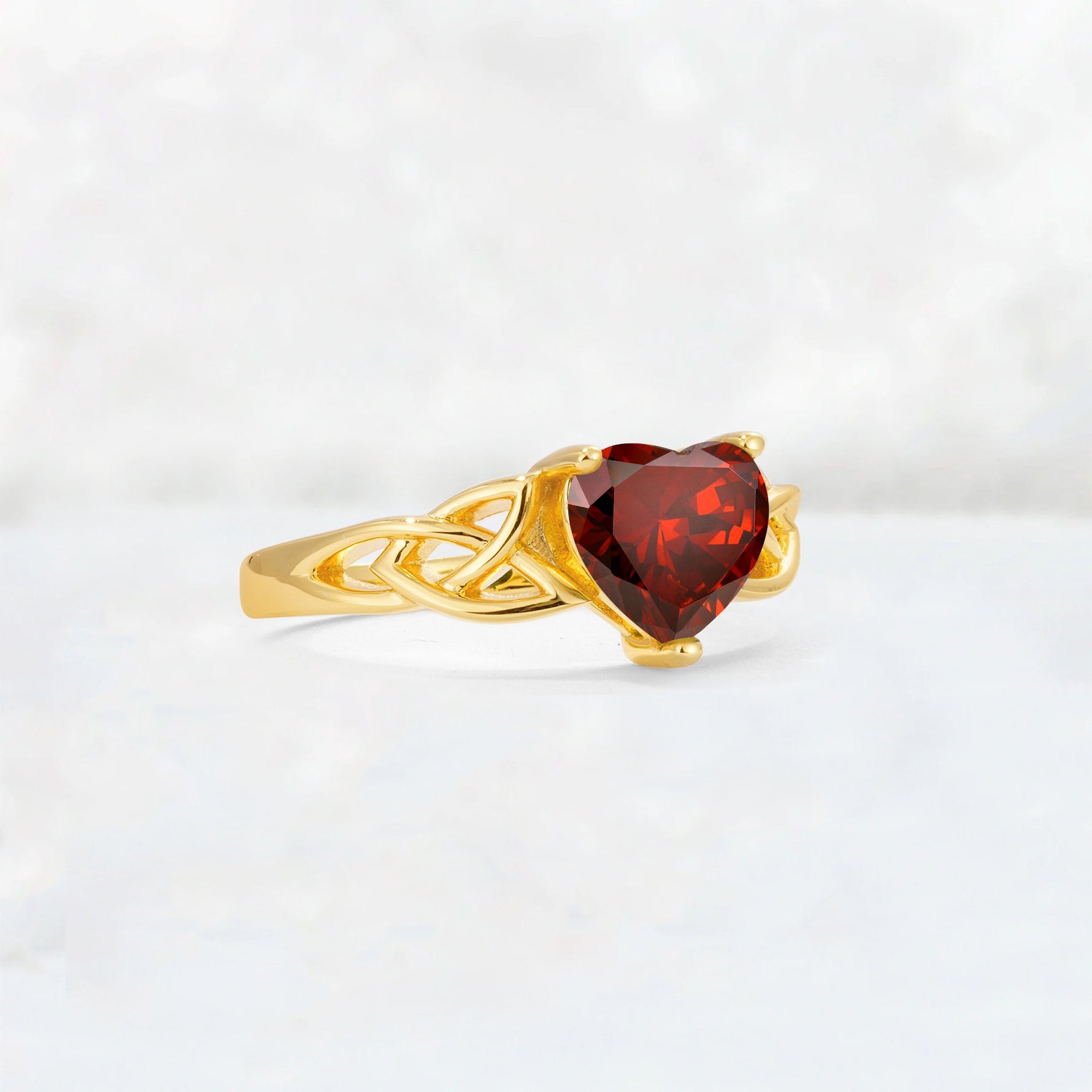 Heart Cut Garnet Celtic Knot Engagement Ring - Additional view